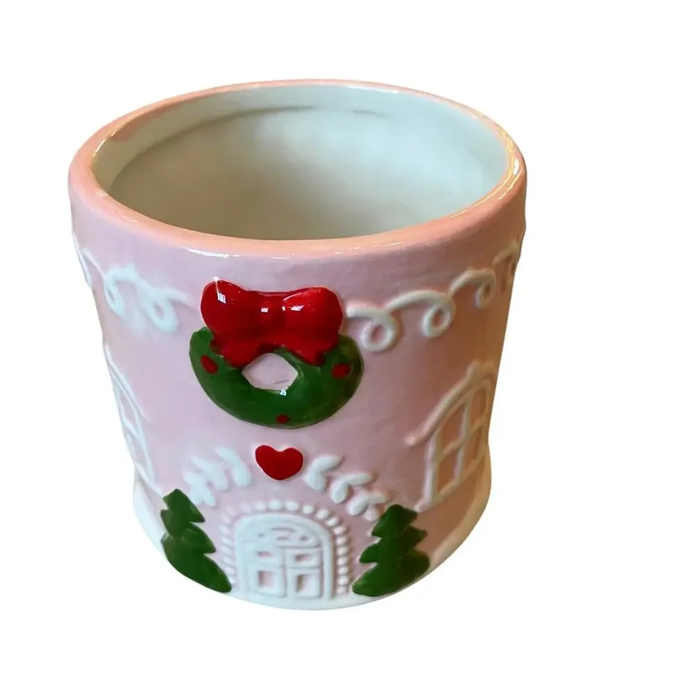 Pinkmas Gingerbread House Ceramic Canister Cookie Jar 7.5in Holiday NEW